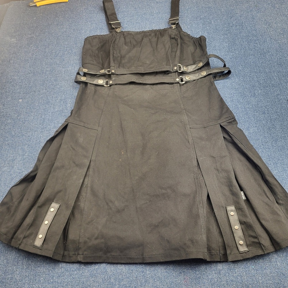 Tripp NYC Daang Goodman Black Gothic Pleated Mini Pinafore Dress Buckle Straps L